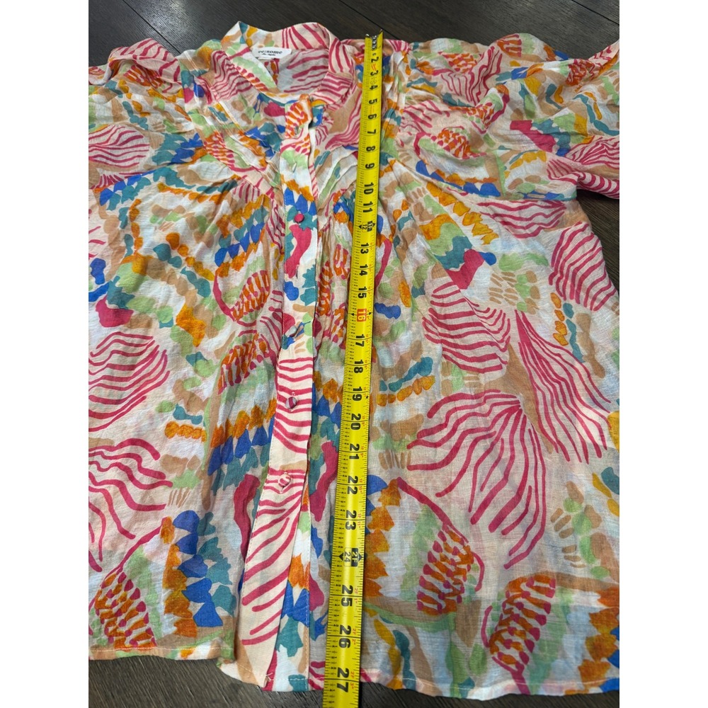 Ee:some Los Angeles Abstract Print Pintuck Blouse Multi-Color Boho Top Large - Picture 7 of 7